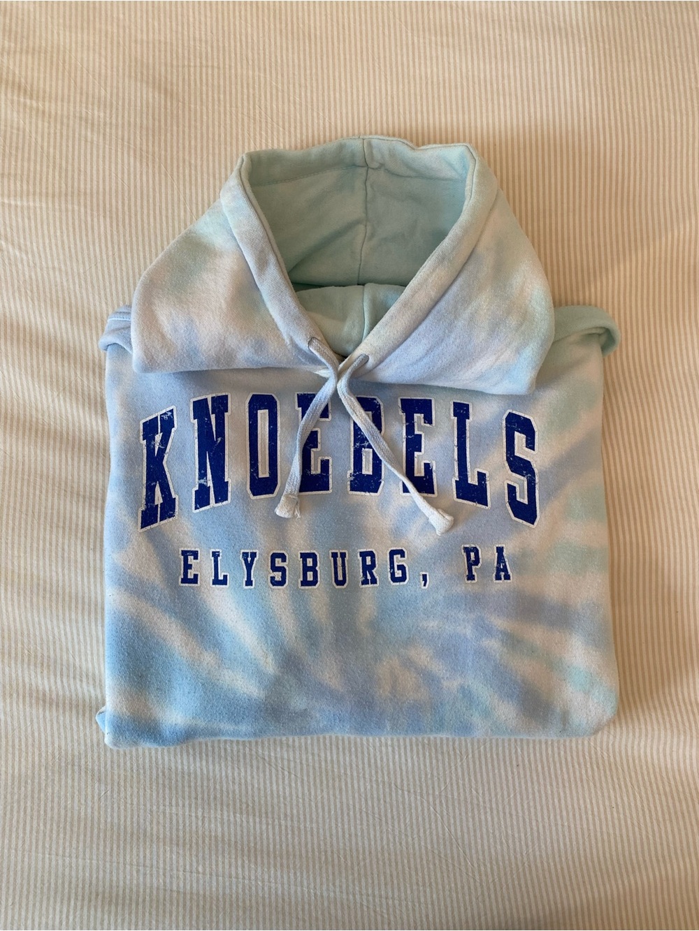 Knoebels Light Blue Tie-Dye Hoodie with ELYSBURG, PA Print